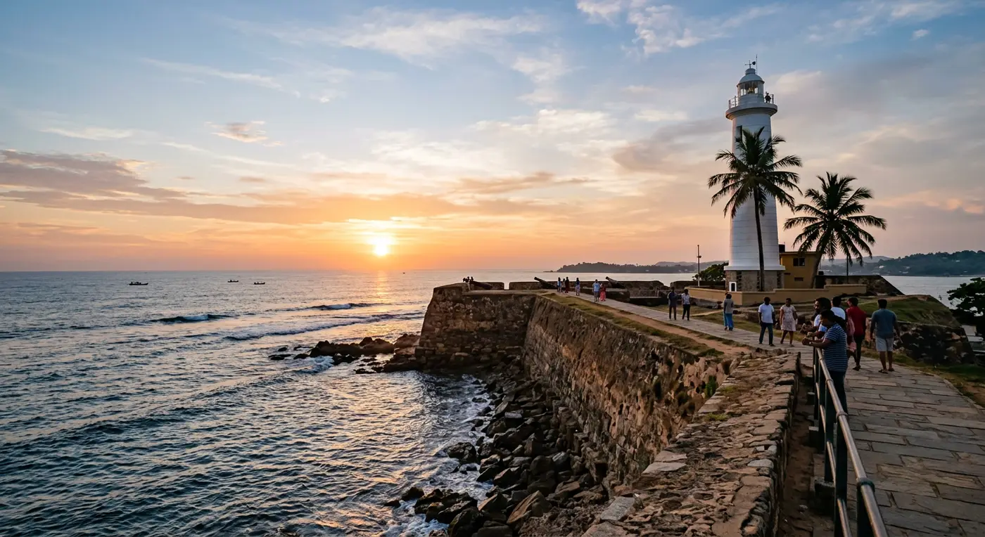 Galle Fort lighthouse at sunset