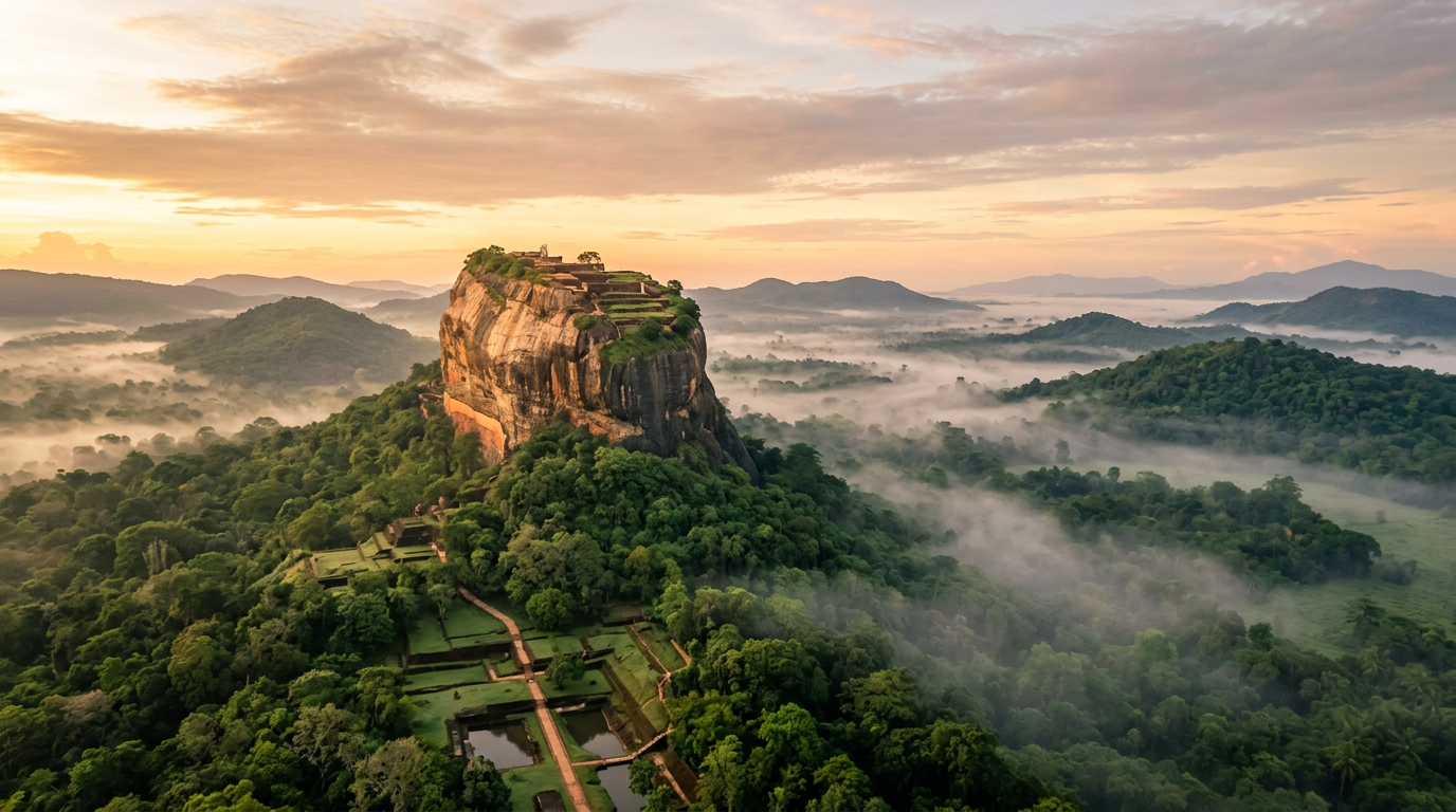 Mist drifting over the emerald hills of Sri Lanka at dawn